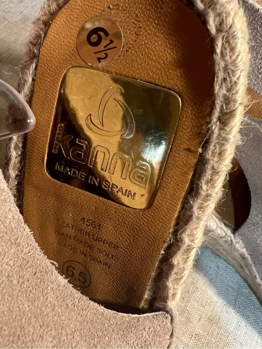Kanna Sz 6.5 Tan Suede Espadrille Buckle Strap Wedge Sandals Made in Spain NEW
